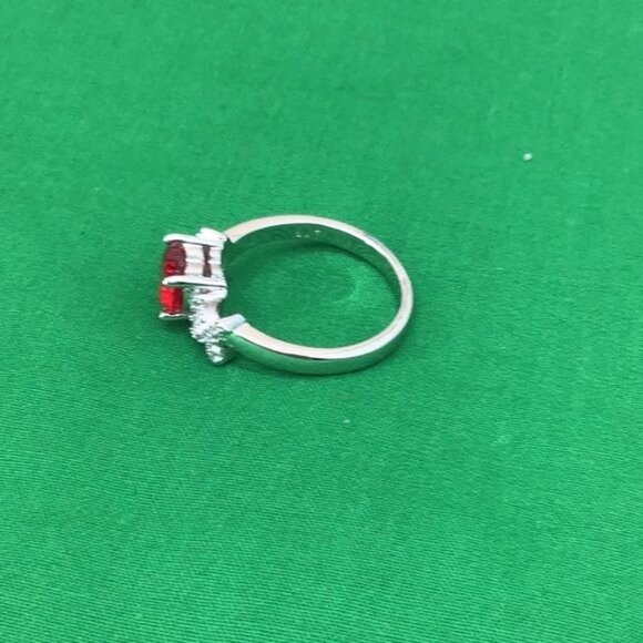 I Heart U Size 8 Red Glass Heart I Love You Sweetheart Valentine Ring SilverMark - Picture 6 of 7